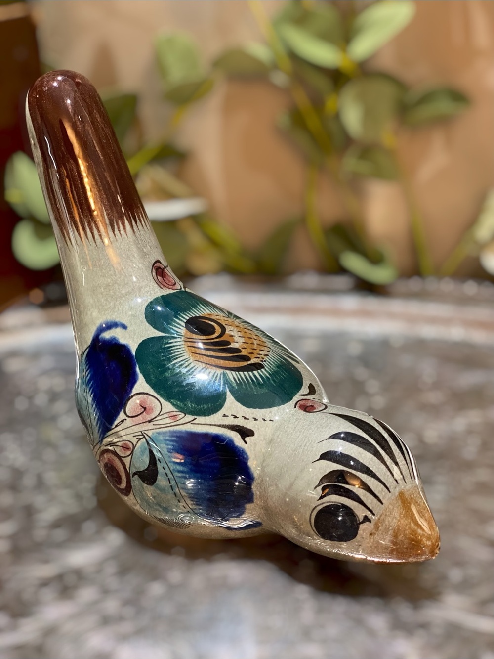 Vintage 70’s Tonala Mexico Folk Art Hand Painted Bird Figurine Pottery